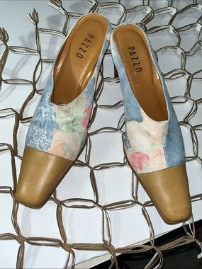 PAZZO Gello Vintage Y2K Leather Cap Toe Patchwork Mules Sz 8M